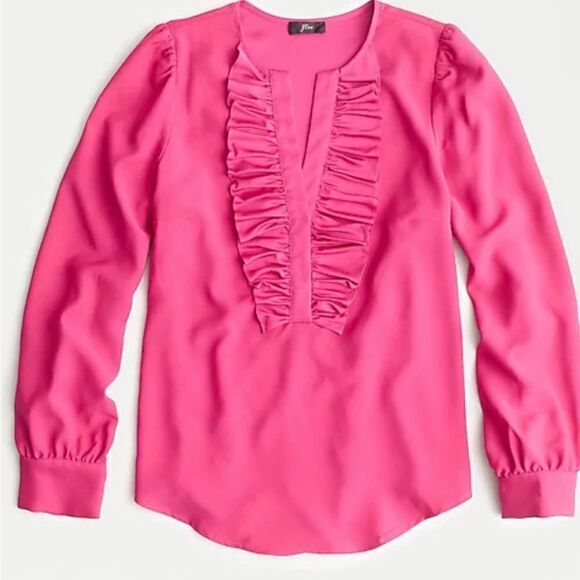 - J Crew satin crepe ruffled front pink top. Size XS - Picture 2 of 8